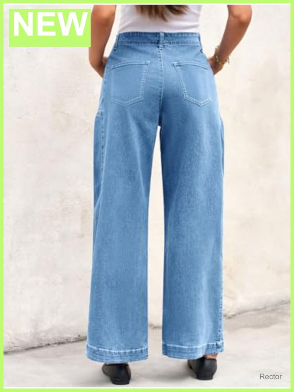 Wide Leg High Waisted Baggy Stretch Denim Jeans Four Pockets - Picture 2 of 6